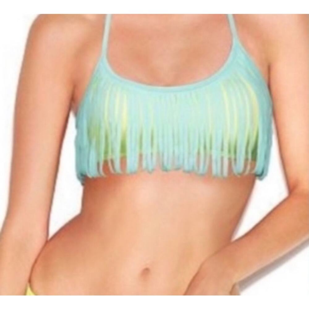PINK by Victoria’s Secret Fringe Swim Top Womens M Green & Yellow Halter Western